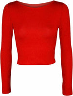 Load image into Gallery viewer, Womens Crop Long Sleeve T Shirt Ladies Short Plain Basic Round Neck Shirts Top 8-14