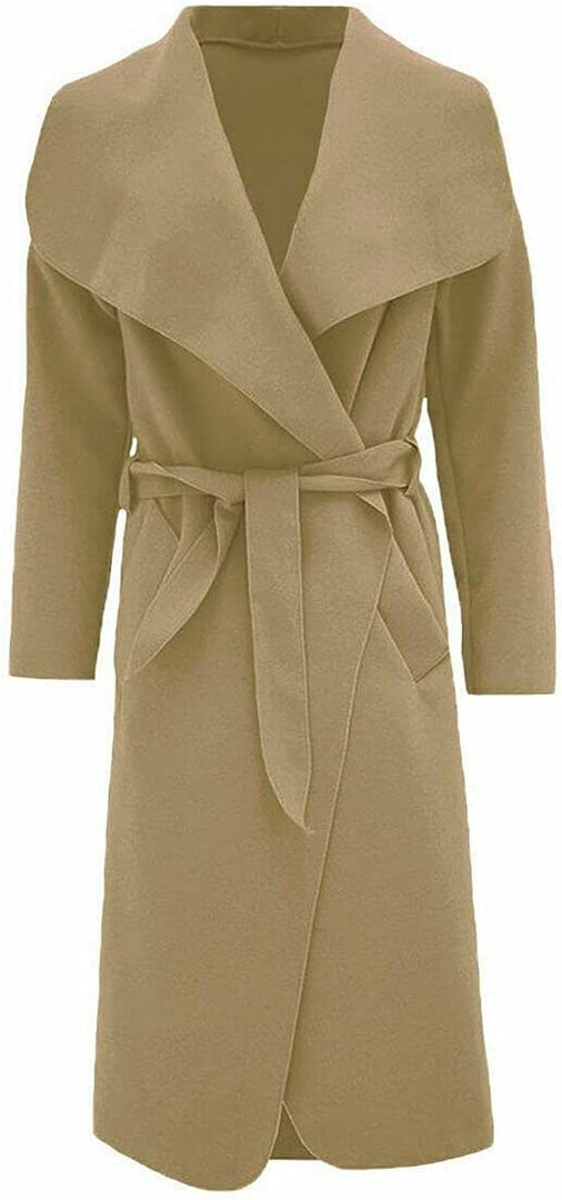 Womens Ladies Italian Waterfall Drape Belted Coat Long Sleeve Collared Pockets Celeb Oversized Duster Cardigan Trech Coats Plus Size UK 8-22