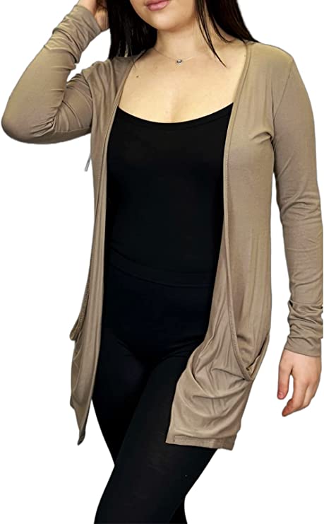 Ladies Long Sleeve Pocket Cardigan Womens Top Sizes 16-26