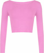 Load image into Gallery viewer, Womens Crop Long Sleeve T Shirt Ladies Short Plain Basic Round Neck Shirts Top 8-14