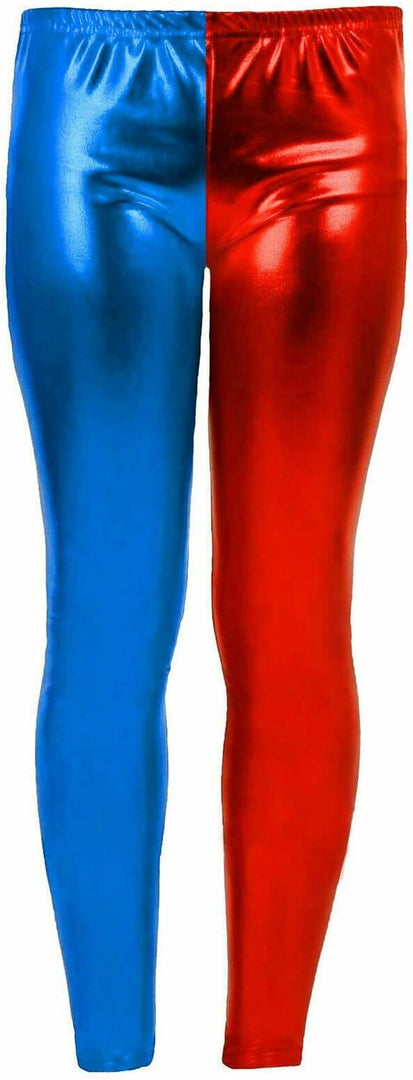 Ladies Girls Kids Halloween Costume Shiny Wet Look Jacket, Leggings, Pants Women Metallic Red & Blue Hot Sexy Shorts