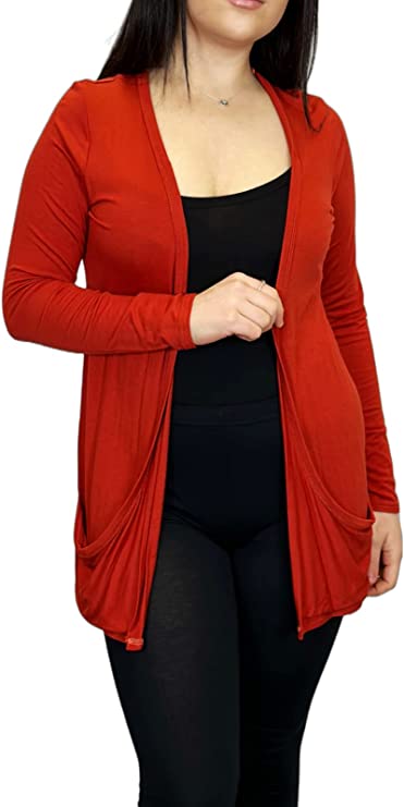 Ladies Long Sleeve Pocket Cardigan Womens Top Sizes 16-26
