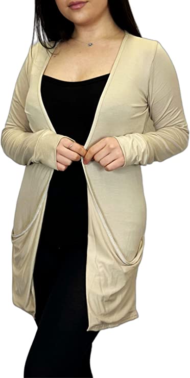 Ladies Long Sleeve Pocket Cardigan Womens Top Sizes 16-26