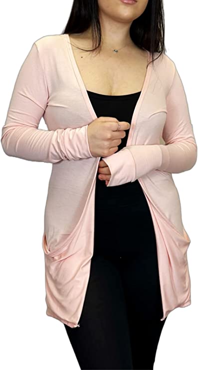 Ladies Long Sleeve Pocket Cardigan Womens Top Sizes 8-14