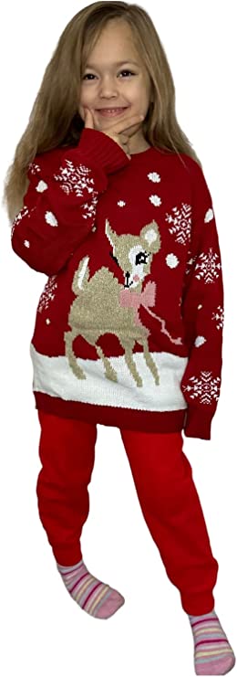 Children's Kids Girls Boys Bambi Christmas Jumper