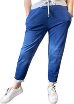 Load image into Gallery viewer, Women’s Ladies Denim Joggers Star Printed Sweatpants Floral Ribbed Waistband Trousers Ladies Casual Summer Drawstring Italian Gym Running Pants Plus Size 8-22
