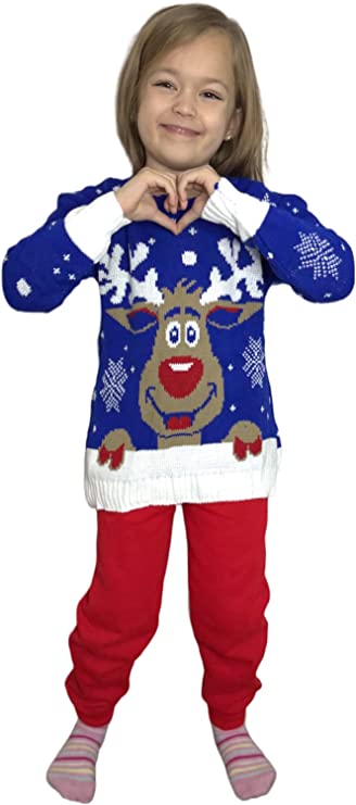 Children's Kids Girls Boys Rudolph On The Wall Christmas Jumper