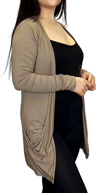 Ladies Long Sleeve Pocket Cardigan Womens Top Sizes 8-14