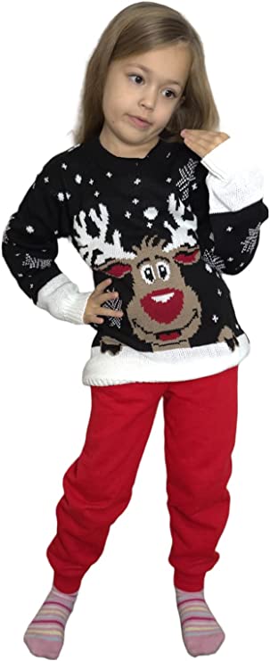 Children's Kids Girls Boys Rudolph On The Wall Christmas Jumper