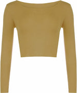 Load image into Gallery viewer, Womens Crop Long Sleeve T Shirt Ladies Short Plain Basic Round Neck Shirts Top 8-14