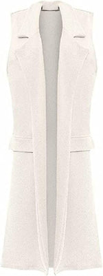 Load image into Gallery viewer, Ladies Front Open Sleeveless Long Duster Coat Waistcoat Blazer Womens Sleeveless Open Front Long Waistcoat Stylish Crepe Pocket Jacket Coat Plus Size UK Size 8-26