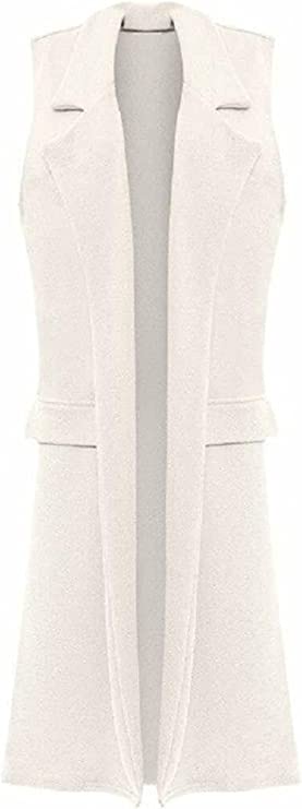Ladies Front Open Sleeveless Long Duster Coat Waistcoat Blazer Womens Sleeveless Open Front Long Waistcoat Stylish Crepe Pocket Jacket Coat Plus Size UK Size 8-26