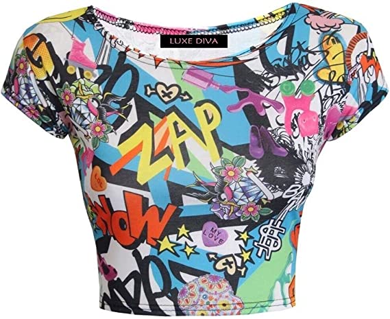 Women Cap Short Sleeve Crop Top Round Neck Plain/Printed T-Shirt Stretchy Summer Cropped Vest Tops Size 8-14