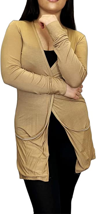 Ladies Long Sleeve Pocket Cardigan Womens Top Sizes 16-26