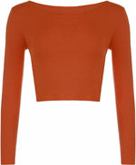 Load image into Gallery viewer, Womens Crop Long Sleeve T Shirt Ladies Short Plain Basic Round Neck Shirts Top 8-14