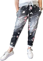 Load image into Gallery viewer, Women’s Ladies Denim Joggers Star Printed Sweatpants Floral Ribbed Waistband Trousers Ladies Casual Summer Drawstring Italian Gym Running Pants Plus Size 8-22