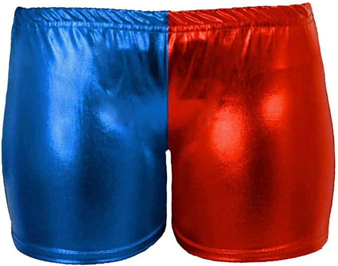 Ladies Girls Kids Halloween Costume Shiny Wet Look Jacket, Leggings, Pants Women Metallic Red & Blue Hot Sexy Shorts