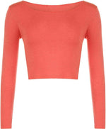 Load image into Gallery viewer, Womens Crop Long Sleeve T Shirt Ladies Short Plain Basic Round Neck Shirts Top 8-14