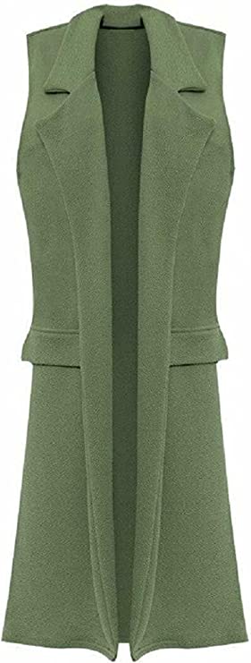 Ladies Front Open Sleeveless Long Duster Coat Waistcoat Blazer Womens Sleeveless Open Front Long Waistcoat Stylish Crepe Pocket Jacket Coat Plus Size UK Size 8-26