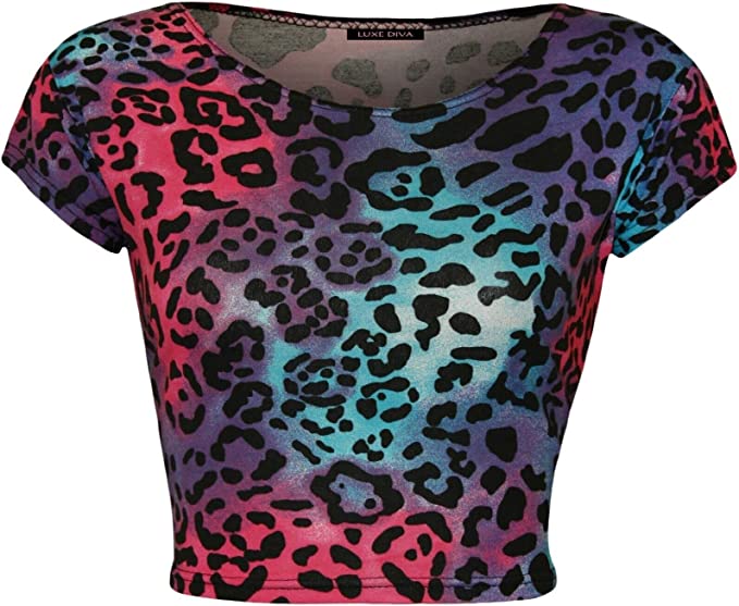 Women Cap Short Sleeve Crop Top Round Neck Plain/Printed T-Shirt Stretchy Summer Cropped Vest Tops Size 8-14