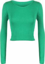 Load image into Gallery viewer, Womens Crop Long Sleeve T Shirt Ladies Short Plain Basic Round Neck Shirts Top 8-14