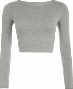 Load image into Gallery viewer, Womens Crop Long Sleeve T Shirt Ladies Short Plain Basic Round Neck Shirts Top 8-14