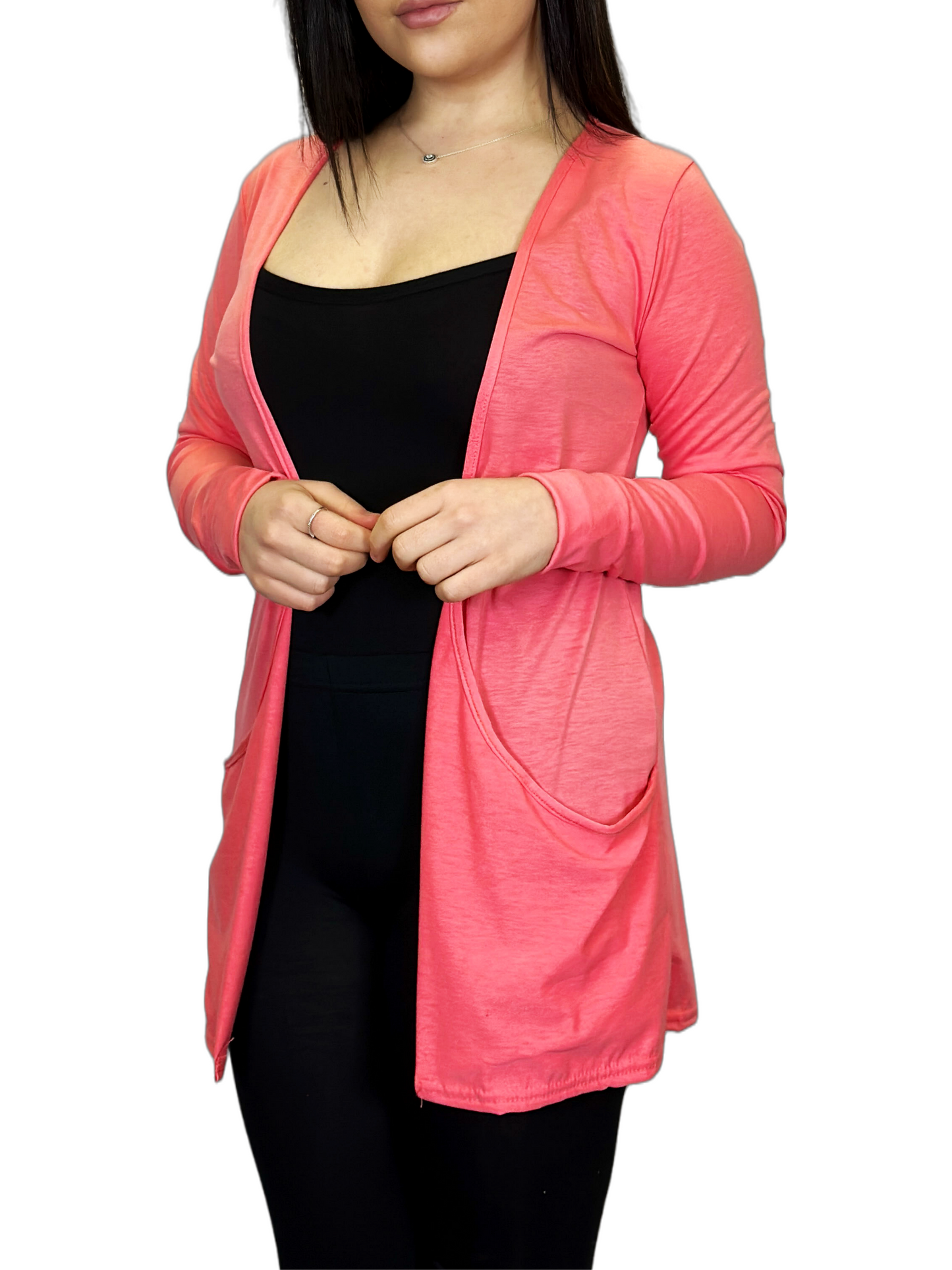 Ladies Long Sleeve Pocket Cardigan Womens Top Sizes 16-26