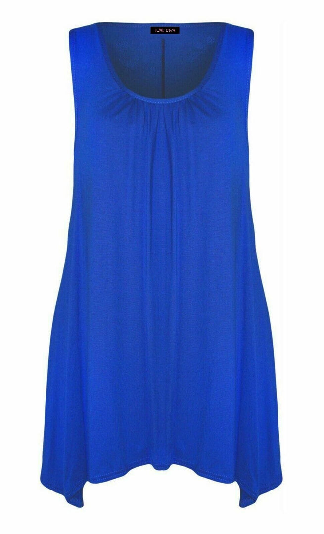 Ladies Hanky Hem Womens Sleeveless Scoop Neck Jersey Long Tunic Vest