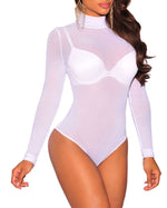 Load image into Gallery viewer, Women&#39;s Turtle Neck Mesh Sheer Long Sleeve Leotard Top Ladies Bodysuit
