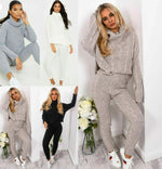 Load image into Gallery viewer, Ladies Women Chunky Cable Knitted Polo High Neck Top Legging Loungewear Suit Set
