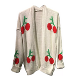 Load image into Gallery viewer, LUXE DIVA Womens Long Sleeve Cherries Print Open Front Knitted Jumper Cardigan 8-14
