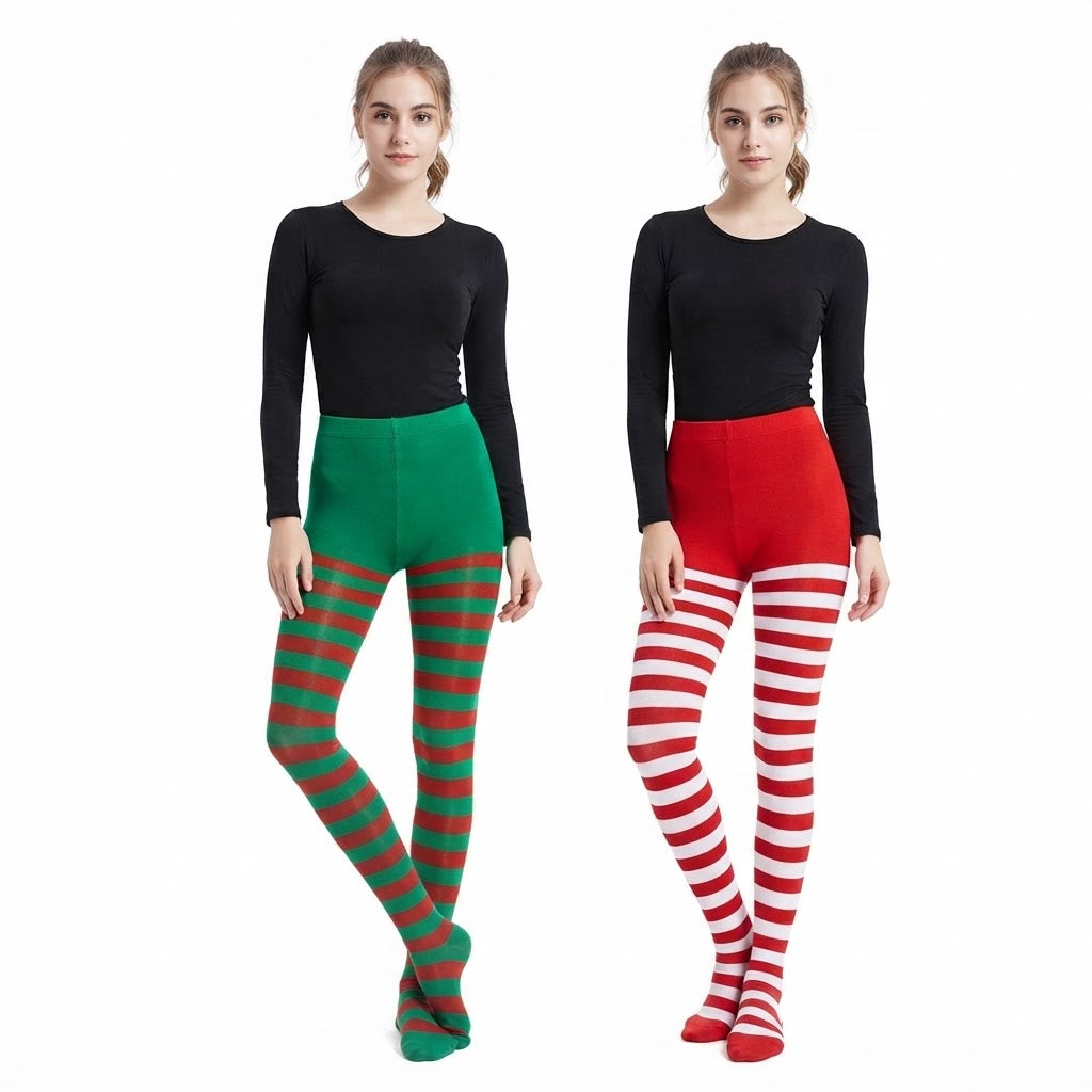 LUXE DIVA Christmas Elf Tights for Women & Girls – Red, Green & White