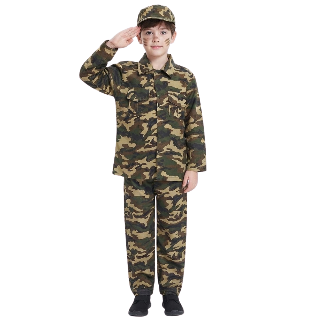 LUXE DIVA Boys Army Costume, Military Camouflage Soldier Uniform Fancy Dress Outfit for Kids