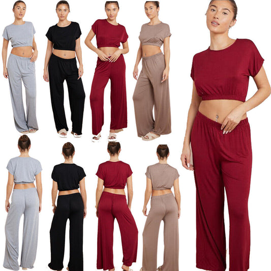 LUXE DIVA Women's Crop Top and Flared Trouser Co-Ord Set