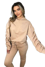 Load image into Gallery viewer, Ladies Ruched Sleeve Hoodie Top And Bottom Suit Lounge Set Tracksuit Sizes 8-22
