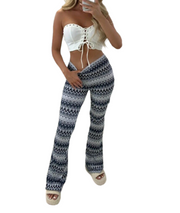 LADIES ZIG ZAG AZTEC PRINT FLAIR TROUSERS WOMEN BOOTCUT PANTS