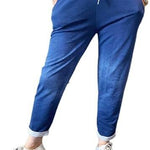Load image into Gallery viewer, LUXEDIVA  Women’s Ladies Denim Joggers Star Printed Sweatpants Floral Ribbed Waistband Trousers Ladies Casual Summer Drawstring Italian Gym Running Pants Plus Size 8-22

