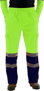 Load image into Gallery viewer, LUXE DIVA New HI VIZ VIS Jogging Bottoms Open hem Work WEAR Safety Trousers Two Tone Highway Builder Safety Fleece Joggers Sweat Pants S-5XL
