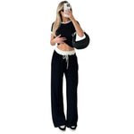 Load image into Gallery viewer, LUXEDIVA Ladies Ribbed Contras Cap Sleeve Crop  Top And TrouserTwo Piece Set
