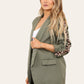 LUXE DIVA Ladies rouge leopard on sleeve Italien  blazer 2 front flap pockets