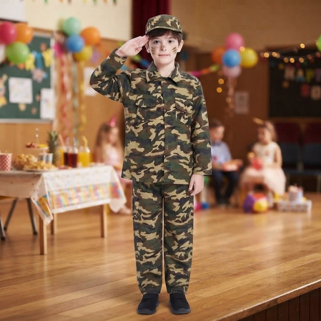 LUXE DIVA Boys Army Costume, Military Camouflage Soldier Uniform Fancy Dress Outfit for Kids