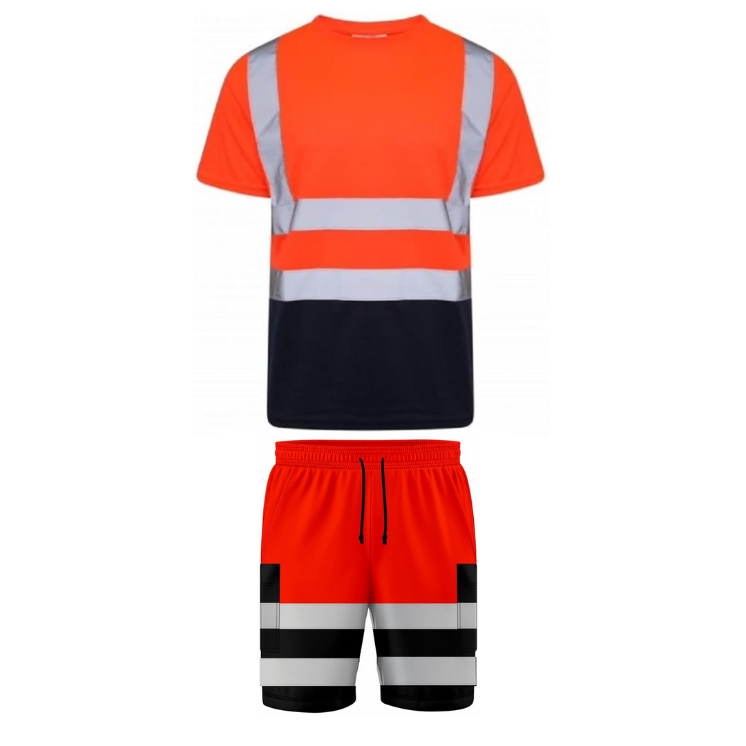LUXE DIVA Hi Vis Safety Cargo Shorts High Visibility Reflective Workwear Security Combat Pockets Lightweight Utility Jogger for Men