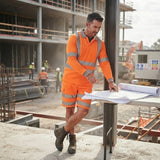 LUXE DIVA Men's Hi Vis Long Sleeve Polo Shirt & Shorts High Visibility Reflective Workwear Set