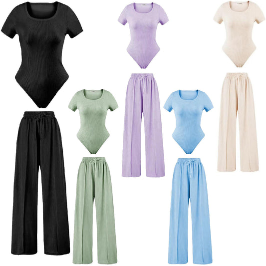 WomenÕs Scoop Neck Bodysuit & Wide Leg Trouser Set Ð 2 Piece Co_Ord