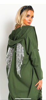 Load image into Gallery viewer, women sequin angel wing back oversized hoodie sweatshirt jacket coat cardigan
