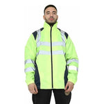 Load image into Gallery viewer, Hi Vis Rain Jacket Mens High Visibility Waterproof Reflective Tape Band Safety Zipper Hooded Top Lightweight Sizes S to 5XL
