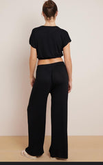Load image into Gallery viewer, Ladies Plain Crop Top Flared Trouser Loungewear Suit 2PCS Co-ord Tracksuit Set

