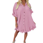 Load image into Gallery viewer, LUXE DIVA Women&#39;s Ladies Gold Button Pleated Frill Summer Shirt Swing Smock Mini Dress Top
