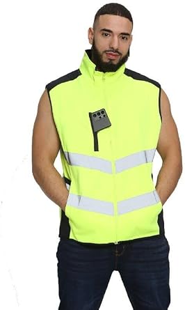 Mens Hi Viz Body Warmer High Visibility Gilet Jacket | Hi Viz Fleece Lined Waterproof Workwear Security Safety Wear Reflective Tape Gilet Waistcoat Phone & ID Pockets Vest Top S-3XL