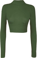 Load image into Gallery viewer, Womens Turtle Neck Crop Ladies Long Sleeve Plain Polo Short Stretch Top Sizes 8-14

